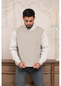 Resim Woolen World Balıkçı Yaka Desenli Yünlü Erkek Triko Kazak Krem 