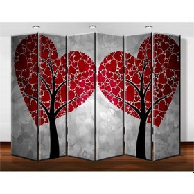 Resim Dekobul Kalp Ağacı 6 Kanat Tekerlekli Kanvas Paravan 