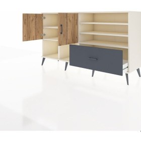 Resim Kronos Konsol 7 Raflı Tek Çekmeceli 2 Kapaklı 176x59x99 Aytaşı-ça Aytaşı-çam/antrasit 