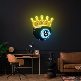 Resim Kralı Tacı Bilardo Topu Baskılı - Neon Tabela - 65cm | 26in / MultiColor 