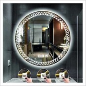 Resim Dnr-Mirror55 Cm Beyaz Ledli Tasarım Kumlamalı Dokunmatik Bluetoothlu Buğu Önleyicili Banyo Aynası Makyaj Ayna 