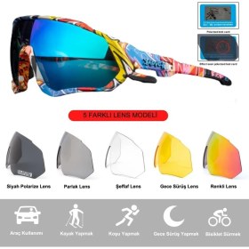 Resim Schulzz Kapvoe Hurricane Değişebilir 5 Lens Mtb Polarize Bisiklet Spor Dağ Kayak Gözlüğü 