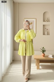 Resim Beli Bağlamalı Bolero Detaylı Taşlı Düğmeli Gömlek Sarı 