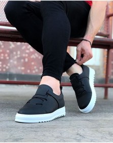 Resim BZ Moda B036 BT Bağcıklı Lastik Detaylı Ortopedik Taban Erkek Sneaker Ayakkabı Siyah 