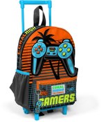 Resim Minik Yuva Çekçekli Sırt Çantası Gri Turuncu Gamer Desenli İki Bölmeli 24046 