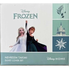 Resim Özdilek %100 Pamuk Lisanslı Lastikli Çarşaflı Tek Kişilik Çocuk Nevresim Takımı Frozen Leaves Mint Mint 