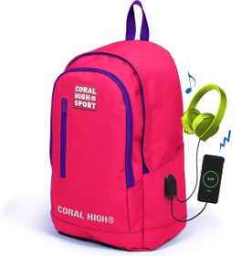 Resim Coral High Sport Neon Mercan Üç Bölmeli Usb Şarjlı Kulaklık Çıkışlı Sırt Çantası 23235 