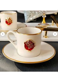 Resim Regna Home Fine Living Love Roses 4 Parça 2 Kişilik Yaldızlı Porselen Kahve Fincan Takımı Beyaz 