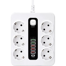 Resim HP-H04 3000W 10AMPER 6’lı 2metre Uzatma Kablolu Çoklu Termal Akım Priz ( Lisinya ) 