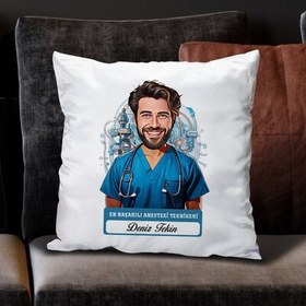 Resim Karikatürlü En İyi Erkek Anestezi Teknikeri Yastık 