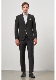 Resim İmza Siyah Kendinden Desenli Gofreli Mono Yaka Kelebek Astar Çift Yırtmaç 2 Düğme 6 Drop Slim Fit Classic Ceket 1002245158 Siyah 