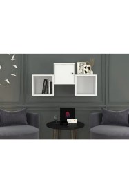 Resim Nettrends Kitaplikli Kapakli Duvar Rafi Beyaz 100 cm DVR-1017-Ç 
