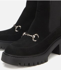 Resim Hotiç Kadın Süet Deri Siyah Tokalı Kalın Tabanlı Topuklu Bot 01boh313200a100 01boh313200a100 Siyah 