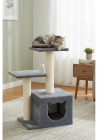 Resim Kedi Görünümlü Antrasit Renkli Tırmalama, Stepli Yuvalı 