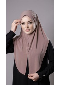 Resim Hürrem Bone Pudra Pratik Hazır Geçmeli Tesettür Eşarp Sandy Kumaş Yırtmaçlı Düz Hijab 2310 06 