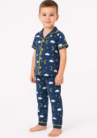 Resim dinamik çocuk Çocuk/Bebek Unisex Parlak Ay Yıldız Bulut Desenli Kısa Kollu Pijama Takımı Yazlık 6-24aylık 3-6yaş 