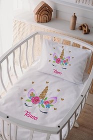 Resim (1233)%100 Pamuk Saten Anne Yanı Beşik Nevresim Takımı Unicorn Beyaz 60 x 100 
