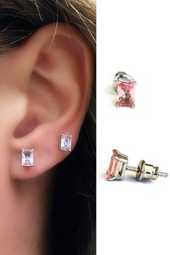 Resim Sky Diamond Pink Morganit Taşlı 925 ayar Gümüş Lüks Tek Taş Küpe 