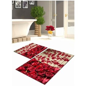 Resim Gül Desenli Kaymaz Deri Taban 2'li Klozet Takımı - Arkl4049 Çok Renkli 