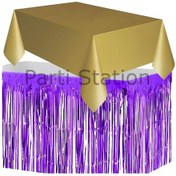 Resim Masa Örtüsü Ve Masa Eteği Set Plastik Gold Altın Renk Masa Örtüsü Mor Renk Metalize Masa Eteği Set Standart 