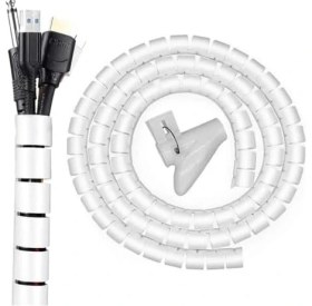 Resim Mcreative 1 mt x 22 mm Spiral Boru Kablo Kanalı Kablo Fiş Düzenleyici Toplayıcı Kordon Kablo Tutucu Beyaz (1 Adet) 