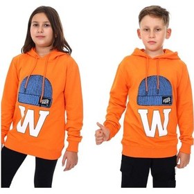 Resim Ekkokids Çocuk Bere Baskılı Ve İşlemeli Kapüşonlu Sweatshirt-13410-turuncu Turuncu 