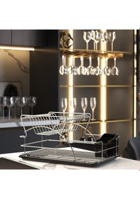 Resim Teknotel İki Katlı Tabaklık Bulaşıklık Krom+Siyah Kb009 