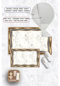 Resim Dijital Baskı Çerçeveli Kaymaz Taban 2li Set Banyo Paspası Klozet Takımı 50x60cm-60x100cm Gold 