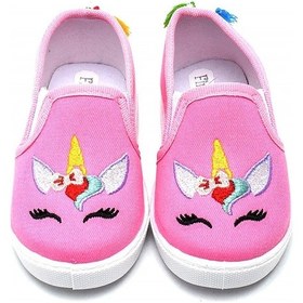 Resim Unicorn Nakışlı Çocuk Keten Babet Ayakkabı-pembe-f-492 Pembe 