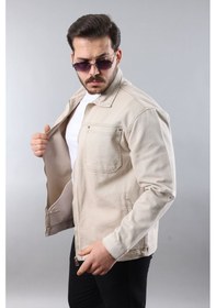 Resim Erkek Regular Fit Bej Spor Model Fermuarlı Kot Ceket Bej 