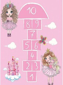 Resim Dijital Baskılı Pembe Sayı Desen Dekoratif Yıkanabilir Kaymaz Taban Çocuk Halısı Çok Renkli 