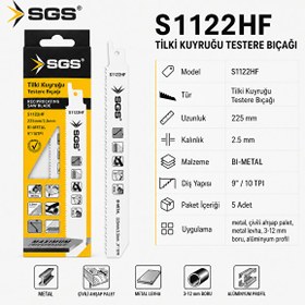 Resim SGS S1122HF Tilki Kuyruğu Testere Bıçağı 225 MM Bi-Metal 5’li Metal Kesim Bıçağı 