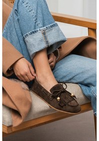 Resim Giamgia Store Püsküllü Boncuk Detaylı Kahverengi Süet Makosen Loafer Ayakkabı-2415 