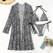 Resim Moda Şal Güneş Kremi File Bikini Üç Parçalı Set 