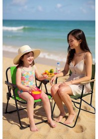 Resim Exent 140 Kg Kapasiteli Katlanır Kamp Sandalyesi Ve 2-6 Yaş Lüx Çocuk Piknik Sandalyesi-yeşil Kırımızı 