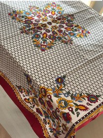 Resim Kolay Temizlenebilir Renkli Cıvıl Cıvıl Desenli Masa Örtüsü 170x170 Cm Beyaz - Siyah 