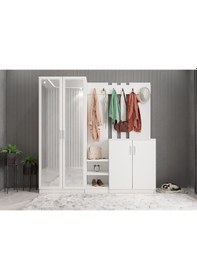 Resim Flora Aynalı Portmanto Vestiyer - Ücretsiz Kurulum - Beyaz 175 cm 