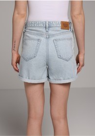 Resim Colin's Mom Fit Yüksel Bel Düz Kadın Bleach İndigo Denim Jean Şort 