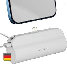 Resim Woyax iPhone Lightning Soketli Mini Powerbank 5000mAh Type-C Dahili Kablolu Taşınabilir Şarj Cihazı Beyaz 