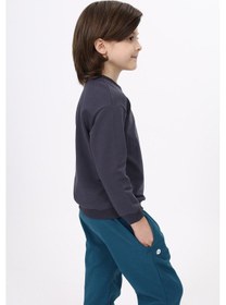 Resim Toontoy Kids Toontoy Erkek Çocuk Relax Fit Bisiklet Yaka Hafif Düşük Omuz Baskılı Sweatshirt - 2 İplik Füme 