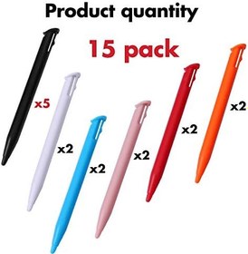 Resim Stylus Pen for New 2DS XL, 15 Pcs Colorful Plastic Replacement Touch Screen Stylus Set Compatible with New 2DS LL with HD Crystal Clear PET Films (Black White Pink Blue Red Orange) 