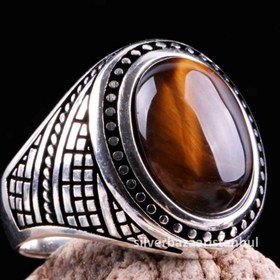 Resim Tigers Eye Stone Jewelry Solid 925 Sterling Silver Men Ring - US: 7.75 / 57 mm / Turk: 17 