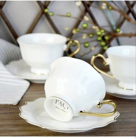 Resim Paçii Stella Porselen 6'lı Gold Kulplu Kahve Fincanı - Beyaz / Altın Çok Renkli 
