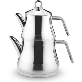 Resim Naz Gümüş Metal Kulp Kendinden Süzgeçli Paslanmaz Çelik Çaydanlık Aile Boy Çelik 