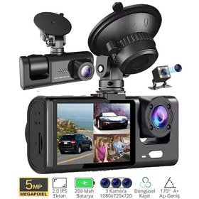 Resim Cc-33 Full Hd 3 Kameralı Araç İçi Güvenlik Kamerası Ir Gece Görüşü, Ön-arka-iç Kayıt,dashcam 