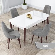Resim Canisa Concept Lia Serisi, 80 x 132 cm Açılabilir Mutfak Masa Takımı, Beyaz Masa Ceviz Ayak 4 Sandalye 