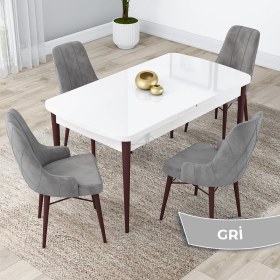 Resim Canisa Concept Lia Serisi, 80 x 132 cm Açılabilir Mutfak Masa Takımı, Beyaz Masa Ceviz Ayak 4 Sandalye 