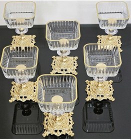 Resim Atabey Home 6'li Frezya Kare Gold Kase Döküm Ayakli Dondurmalik & Şekerlik & Sunumluk & Çerezlik 