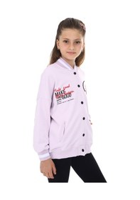 Resim Toontoy Kız Çocuk Kolej Yaka Çıtçıt Kapama Cepli Düşük Omuz Nakış Baskılı Örme Hırka - 2 İplik Şardonlu Açık Lila 