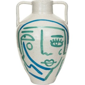 Resim El Yapımı Soyut Yüz Terracotta Vazo Çok Renkli 